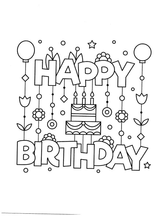 Cute birthday coloring pages instant pdf download instant download