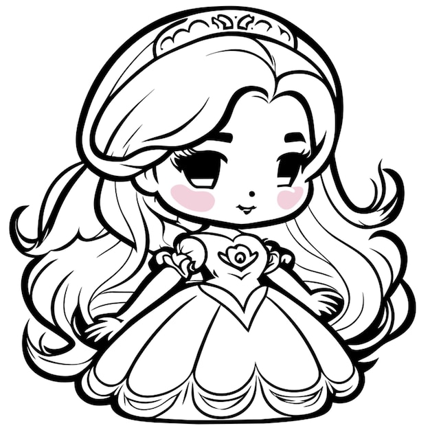Premium vector cute princess potre coloring pages vector art white background coloring book line art