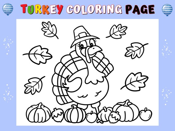 Thanksgiving coloring page printable cute turkey coloring page for kids and adults autumn coloring page thanksgiving coloring sheet pdf
