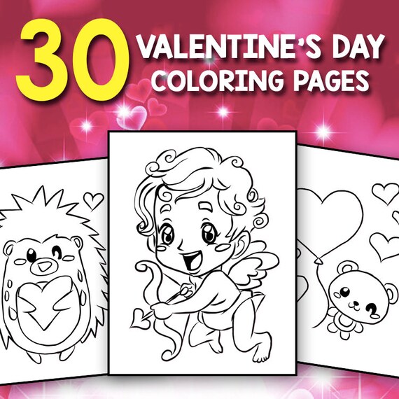 Valentines day coloring book for kids adults and teens cute valentine card coloring sheets instant download printable coloring pages