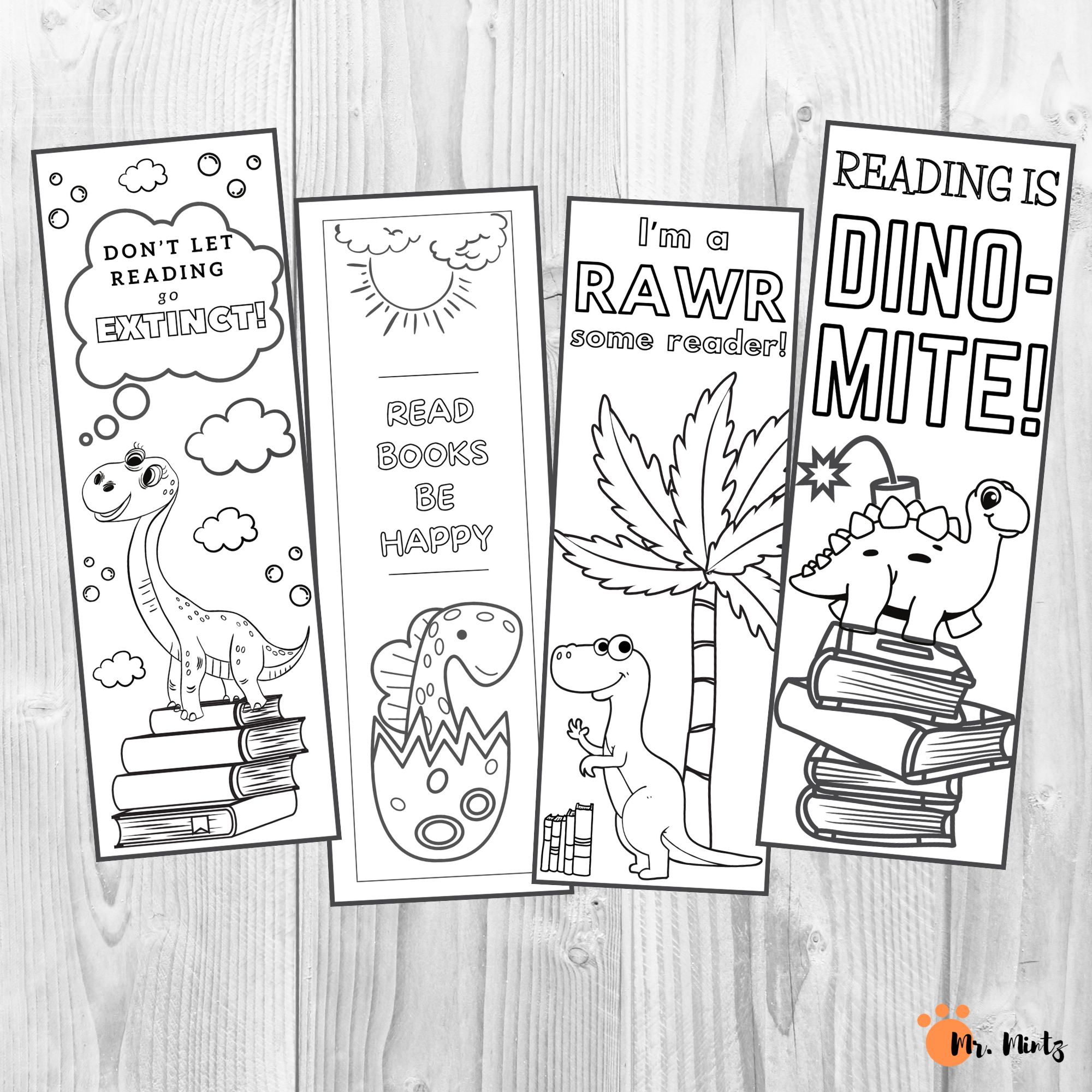 Coloring dinosaur bookmark set made by teachers