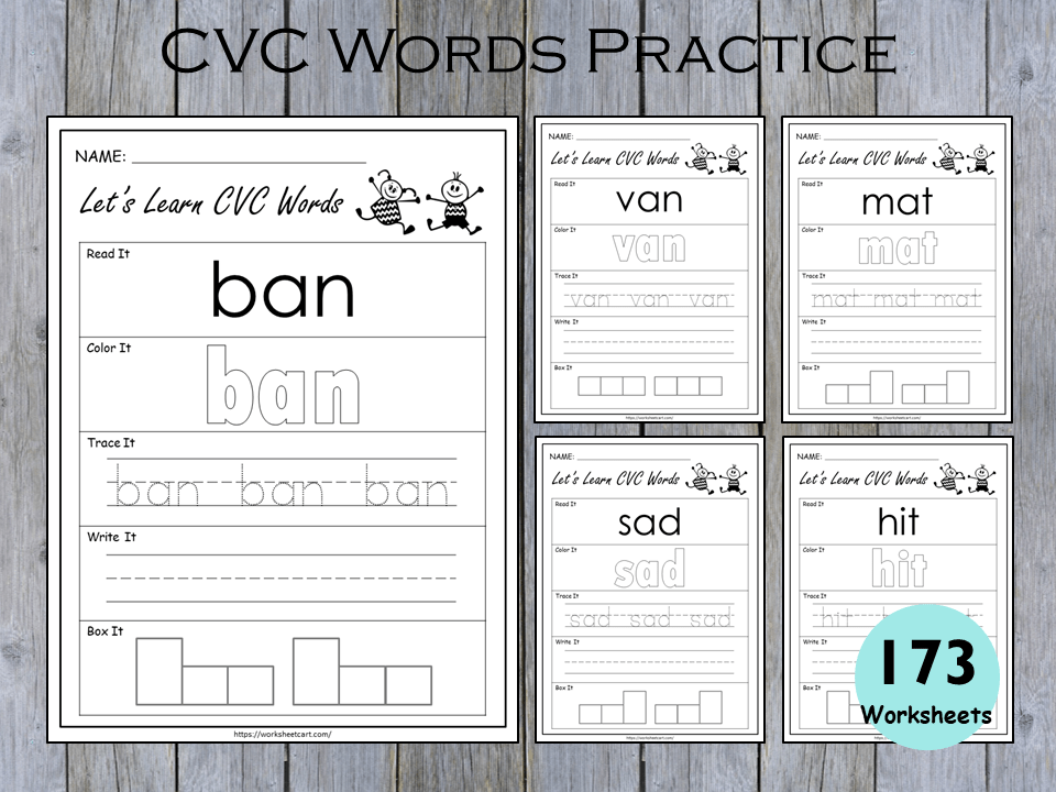 Cvc words practice sheets cvc worksheets cvc words family printable phonics writing practice read and write words