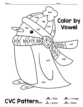 Winter activity cvc word color by vowel coloring pages by the designer teacher