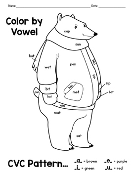 Winter activity cvc word color by vowel coloring pages by the designer teacher