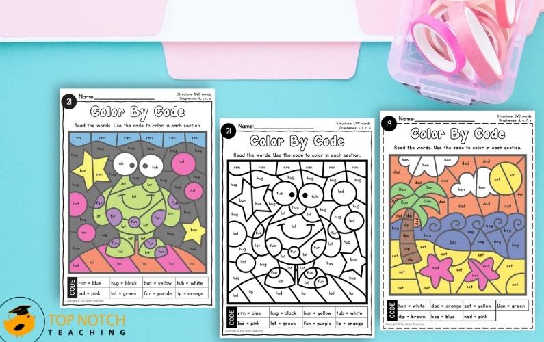 Color by cvc word cvc words printables cvc words worksheets