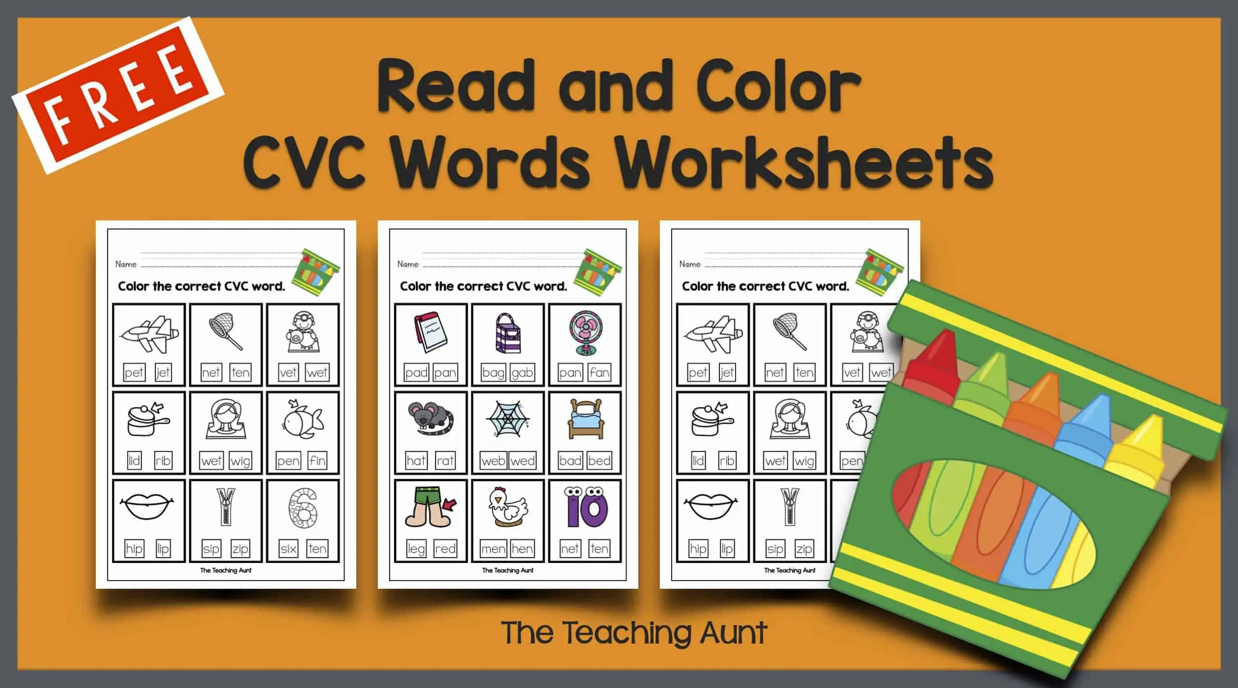 Read and color cvc words worksheets
