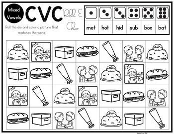 Cvc words worksheets roll and color cvc words