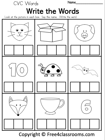Free cvc words writing worksheet