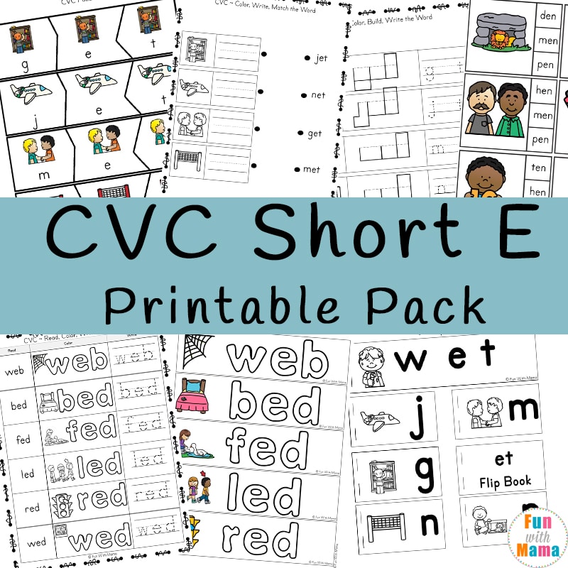 Short e worksheets cvc word printable activities