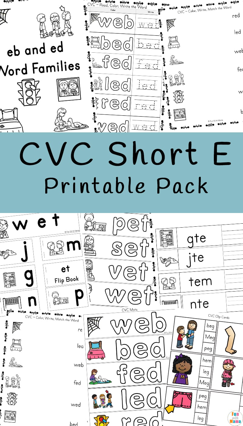 Cvc short e words worksheets