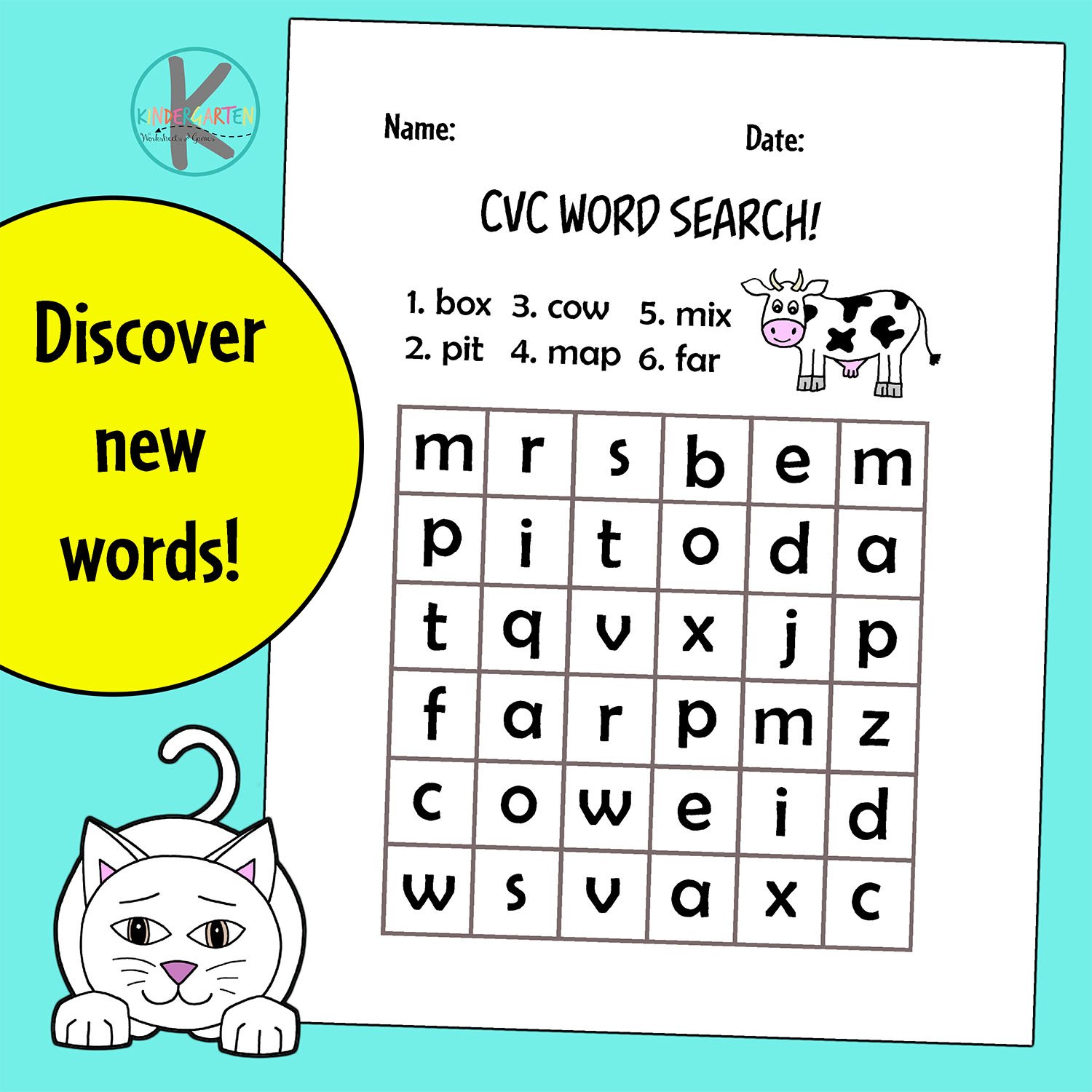Free printable kindergarten cvc word search worksheets