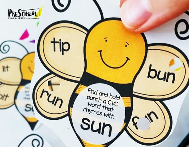 Ð cvc words printable bee punch cards