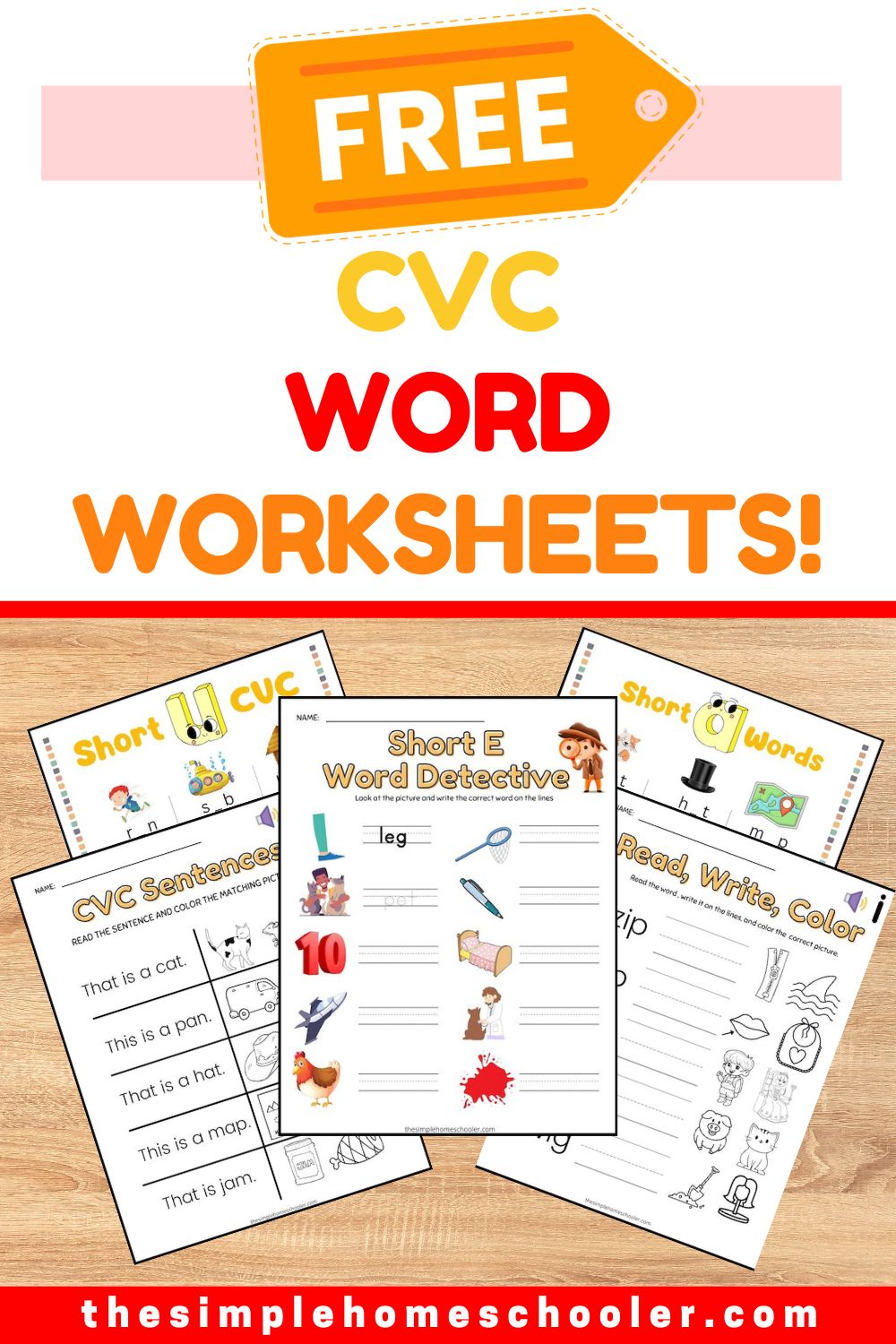 Free cvc word worksheets for kindergarten easy print
