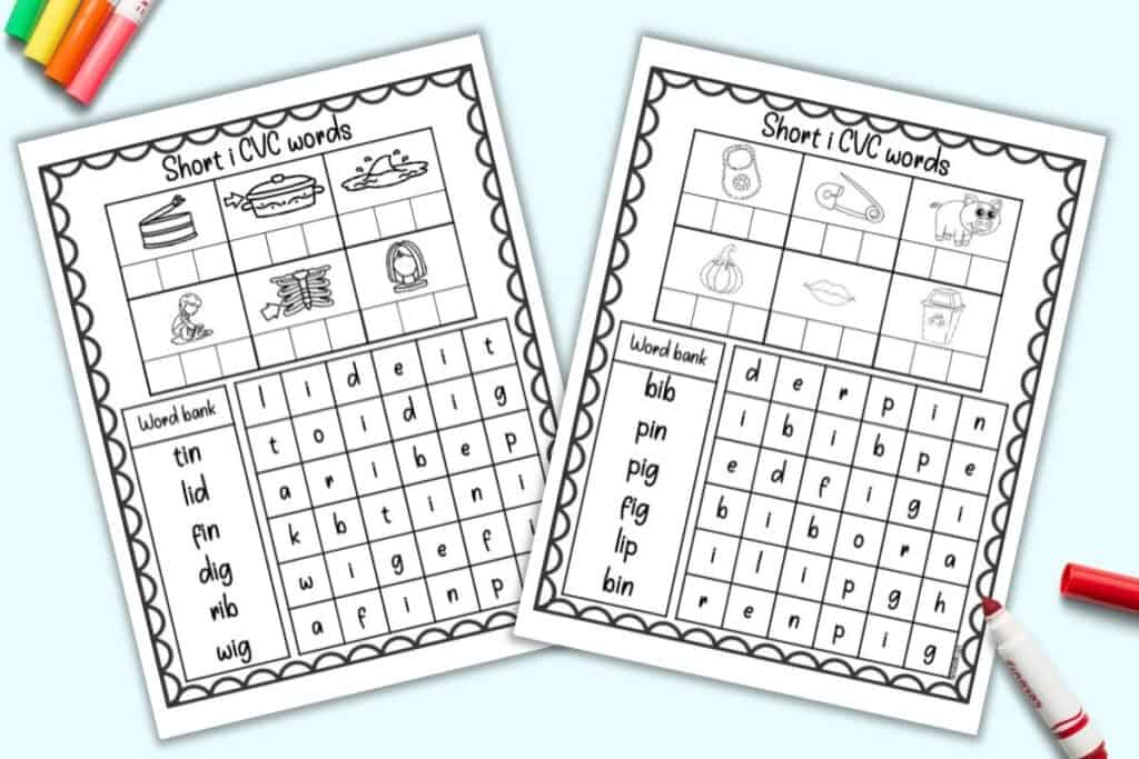 Free printable short i cvc words worksheets