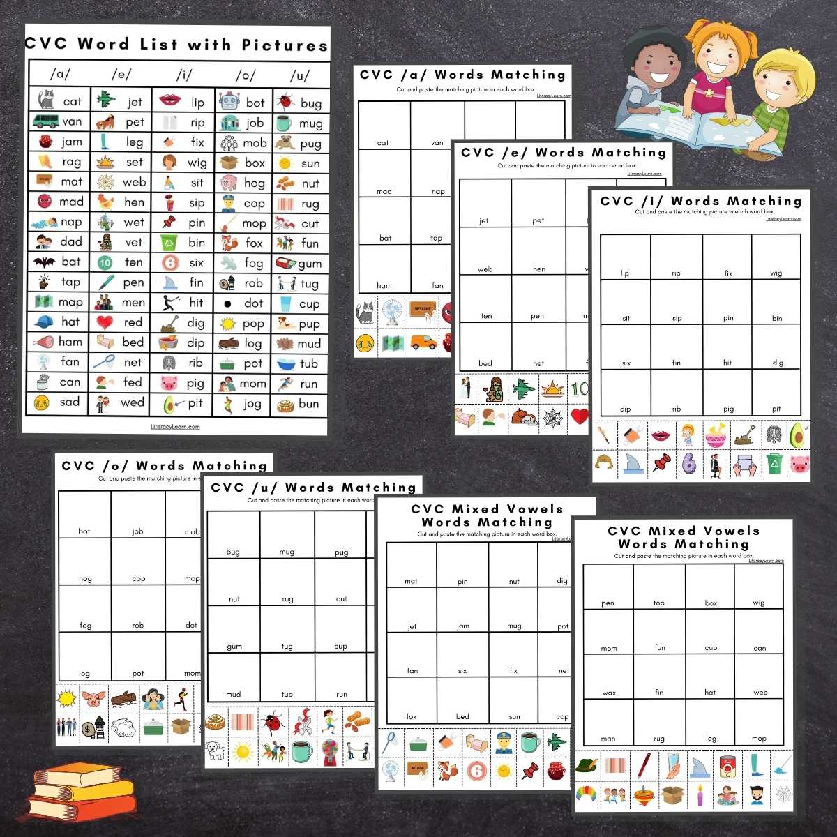Cvc words with pictures printable worksheets