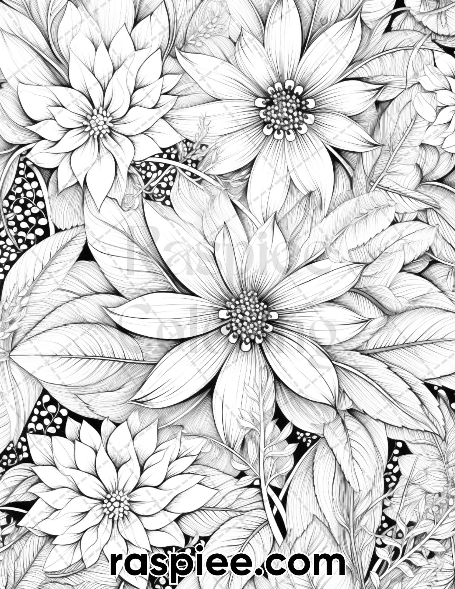 Folk art florals grayscale adult coloring pages printable pdf inst â coloring