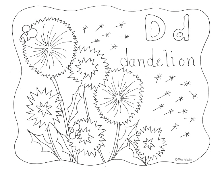 Nature alphabet coloring page letter d