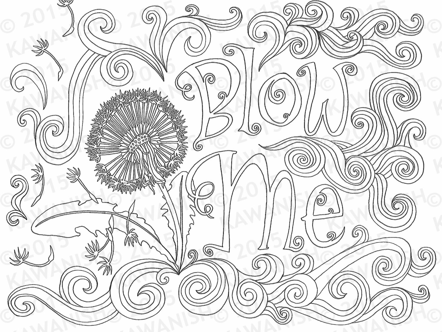 Blow me adult coloring page dandelion flower gift wall art funny humor
