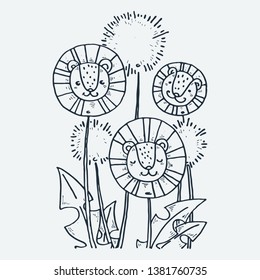 Cute dandelions flowers cartoon hand drawn stock illustration