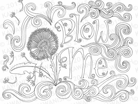Blow me adult coloring page dandelion flower gift wall art funny humor