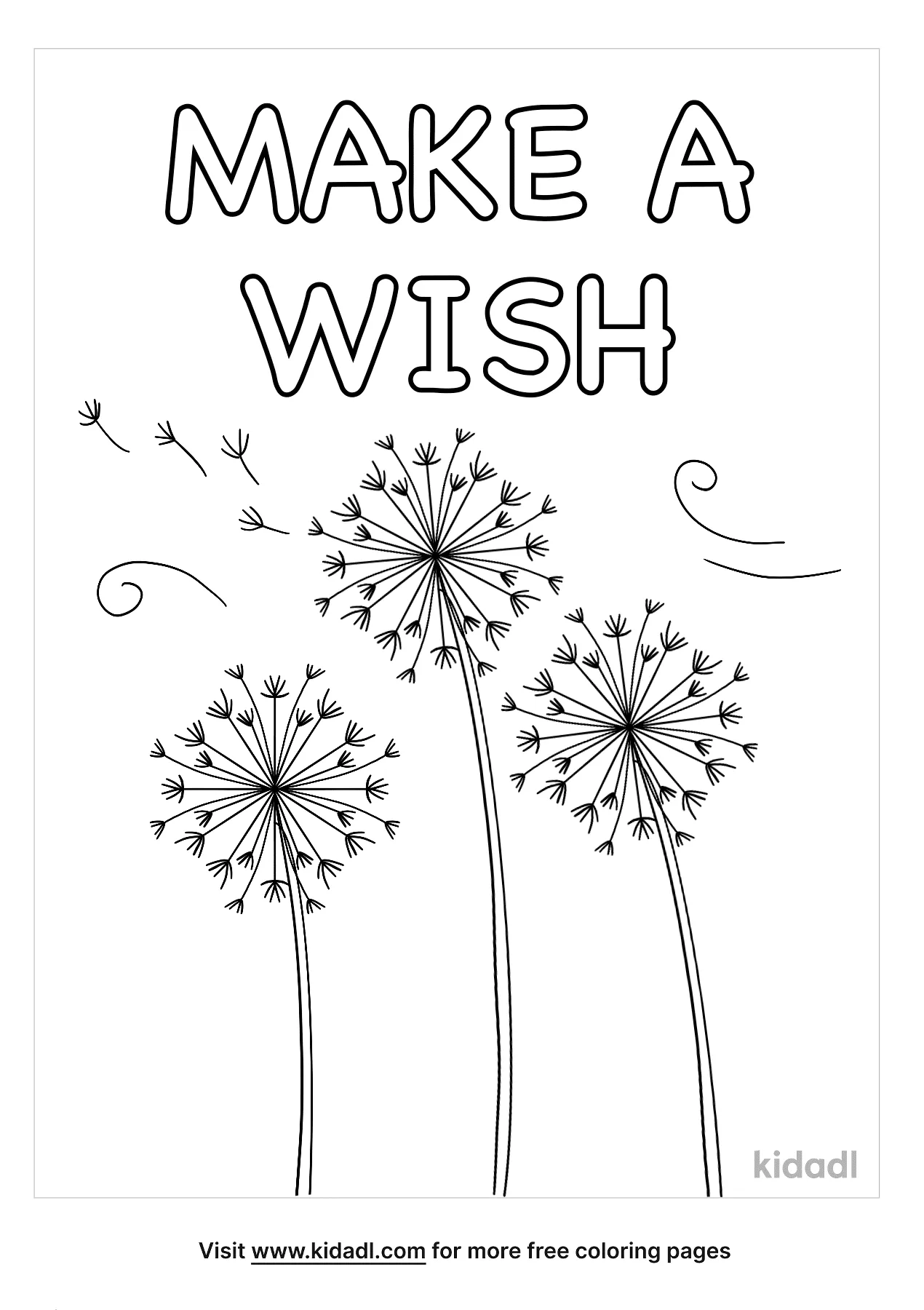 Free dandelion make a wish coloring page coloring page printables