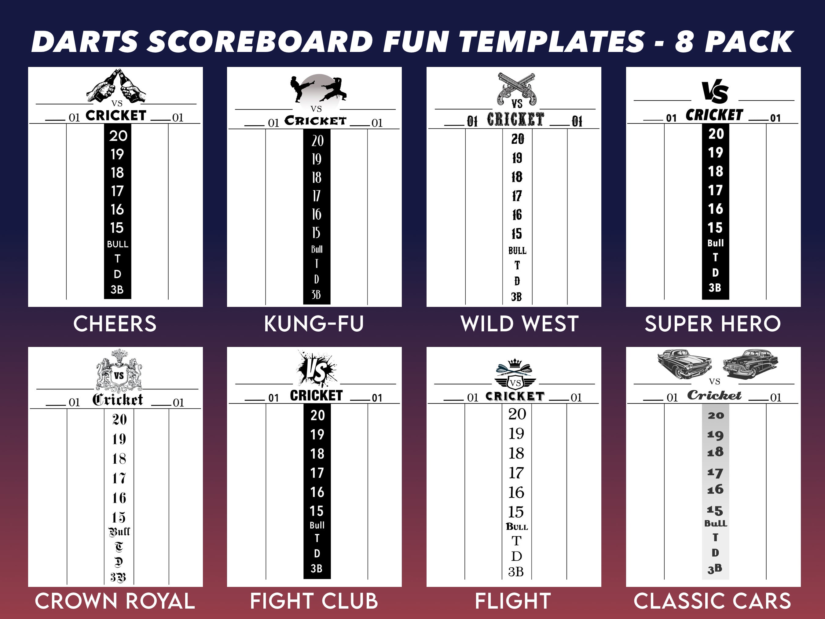 Updated darts scoreboard templates pack of printable designs