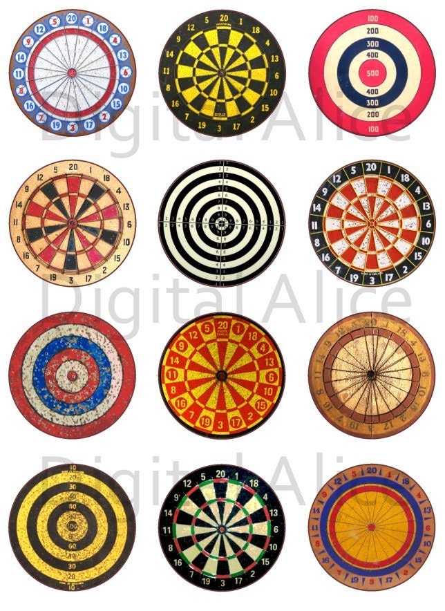 Vintage dart boards craft circles steampunk dart art instant download digital printable bottlecaps collage sheet diy