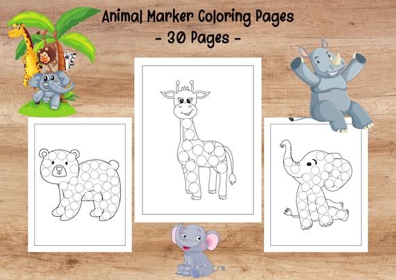 Animal dot marker coloring pages printable pages cute animals large paint daubers kids activity coloring book