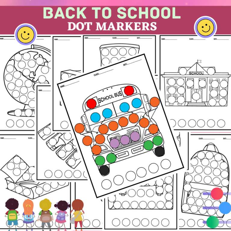 Back to school coloring pages dot markers