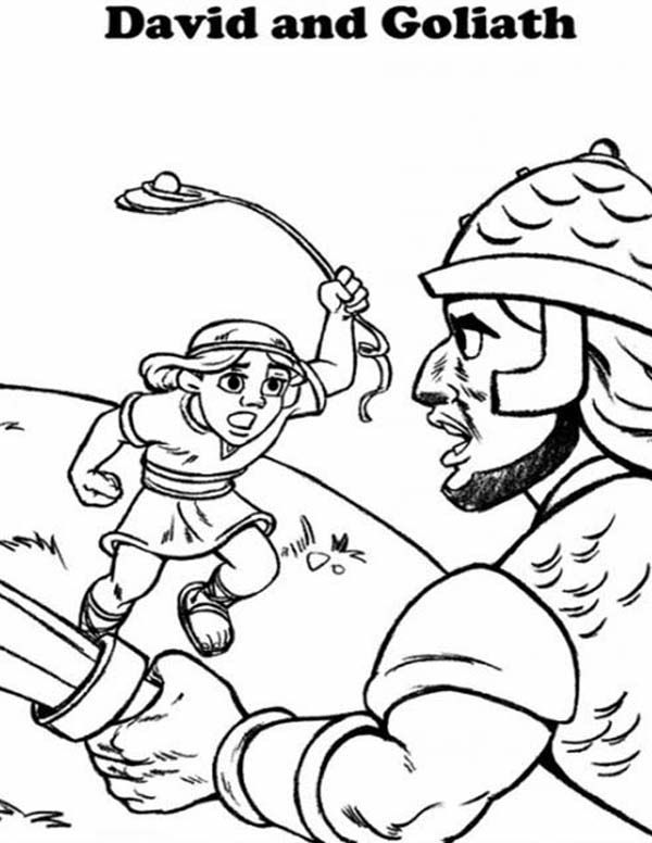 David fight goliath in the bible heroes coloring page