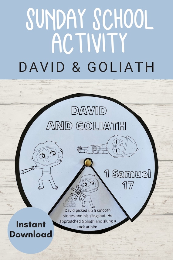 David and goliath sunday school craft bible story activities bible coloring page printable bible craft kids spinner a size