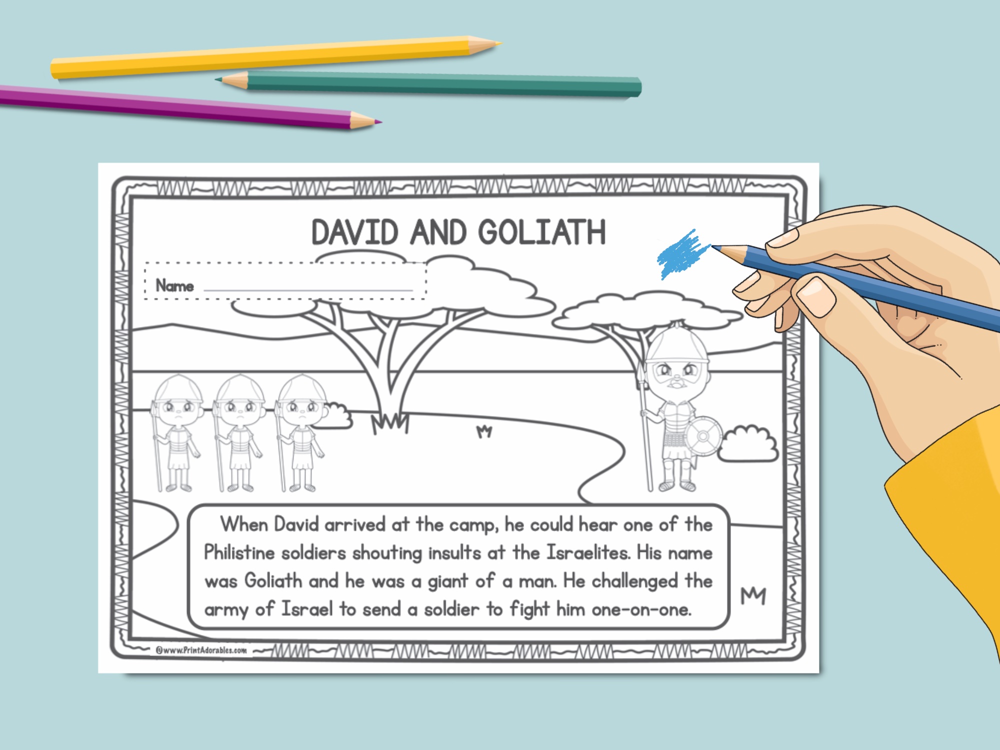 David and goliath coloring pages and story book printable made by teachers