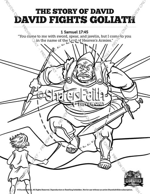 Samuel david fights goliath sunday school coloring pages â