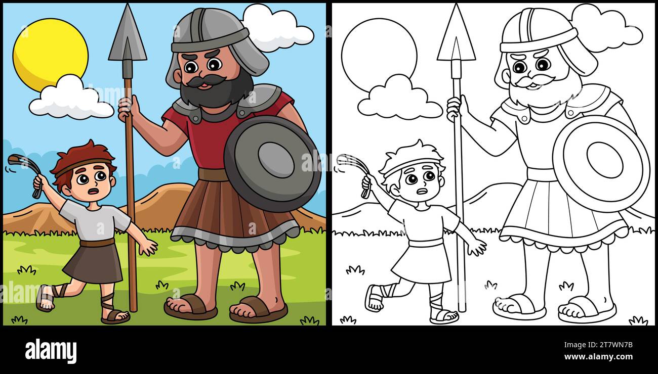 David and goliath coloring page for kids stock vector image art