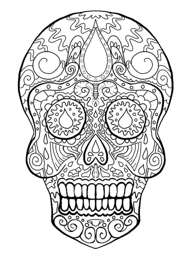 Patterned drawing of a skull coloring page