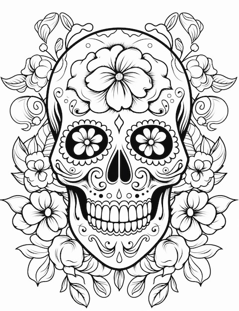 Premium ai image day of the dead skull coloring page