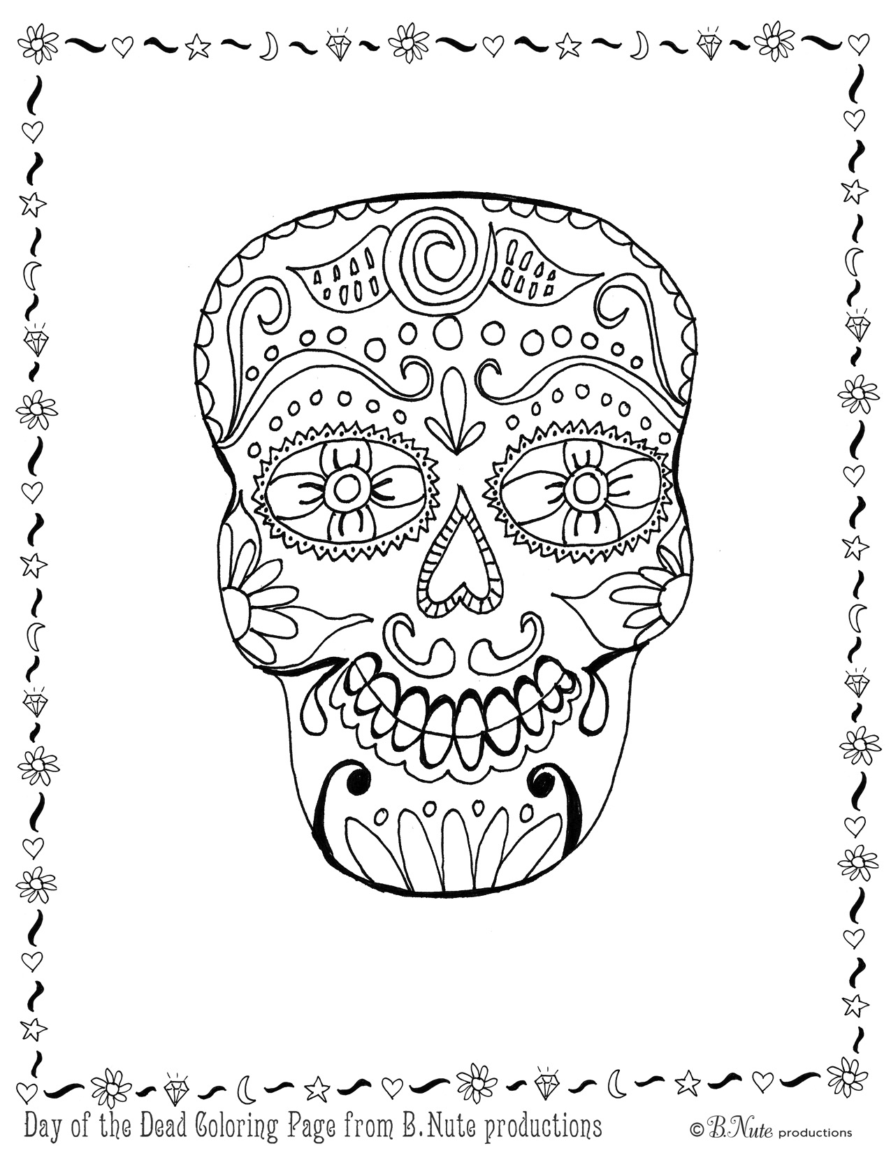 Productions free printable day of the dead skull coloring page