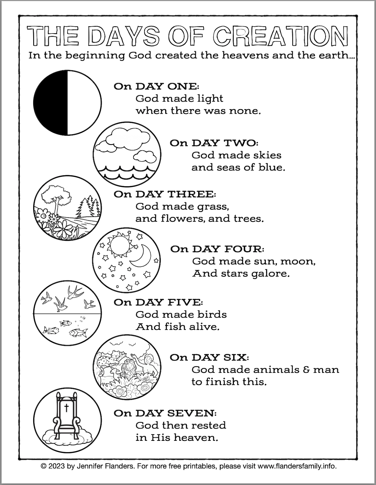 Days of creation printables