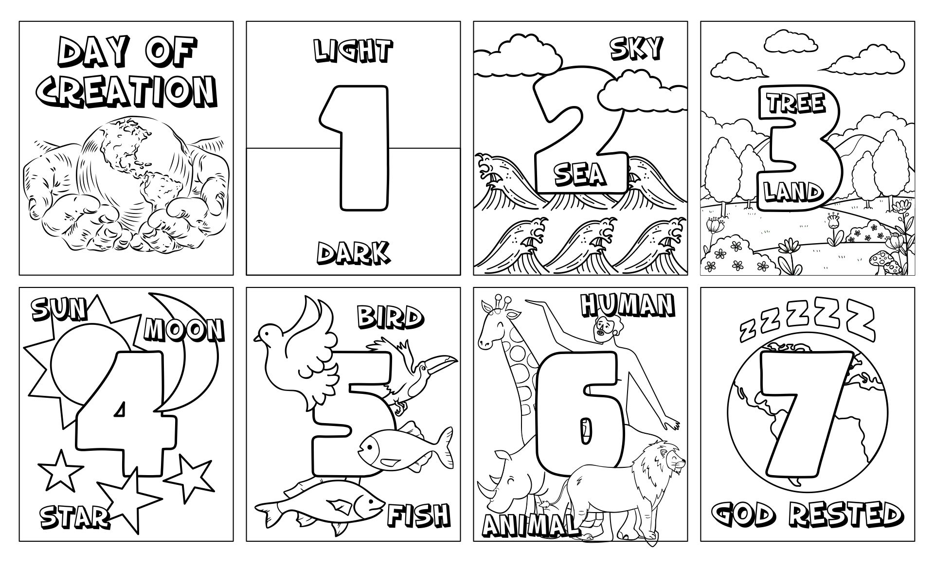 Days of creation coloring pages for kids in creation bible crafts creation coloring pages creation activities