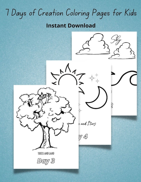 Days of creation coloring pages for kids instant download and printable