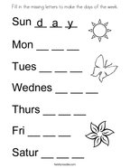 Days of the week coloring pages