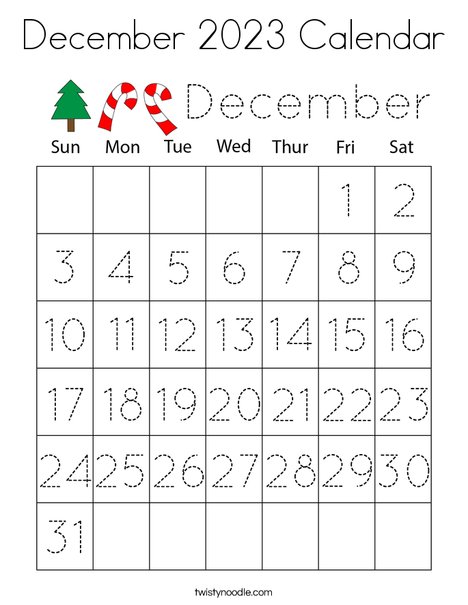 December calendar coloring page