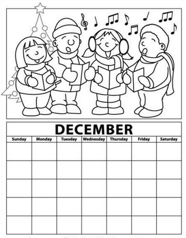 December calendar with christmas theme coloring page kids calendar advent coloring coloring calendar