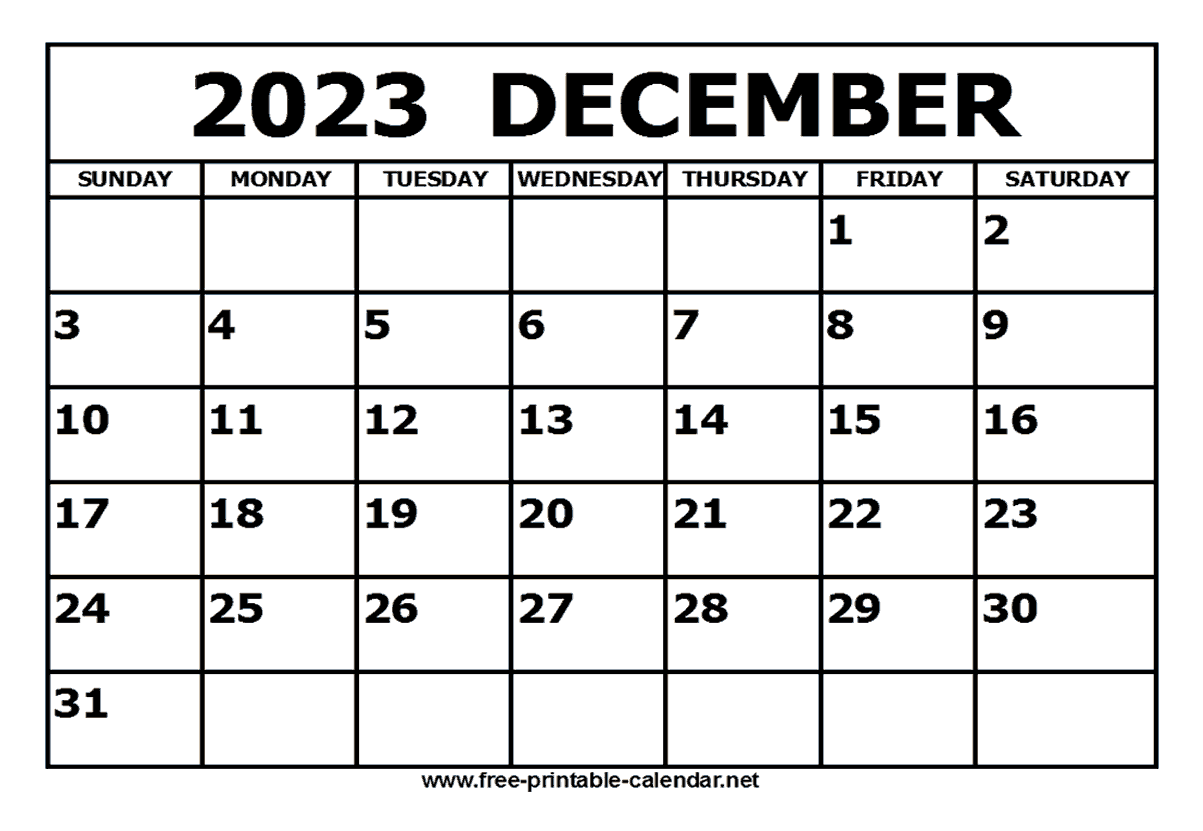 Free printable december calendar