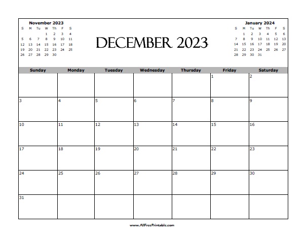 December calendar â free printable