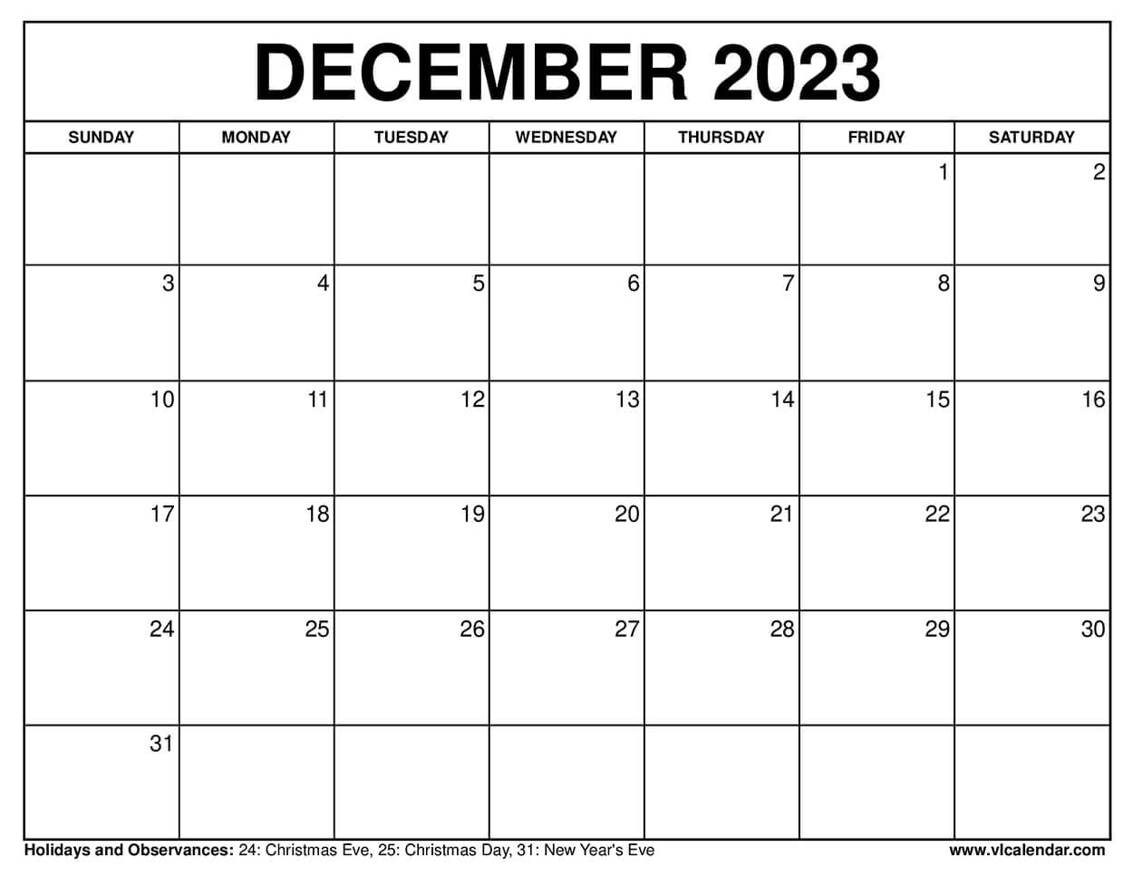 December calendar printable templates with holidays