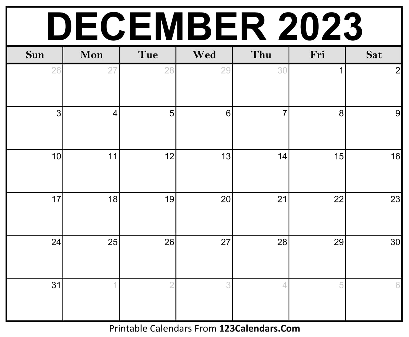 Printable december calendar templates