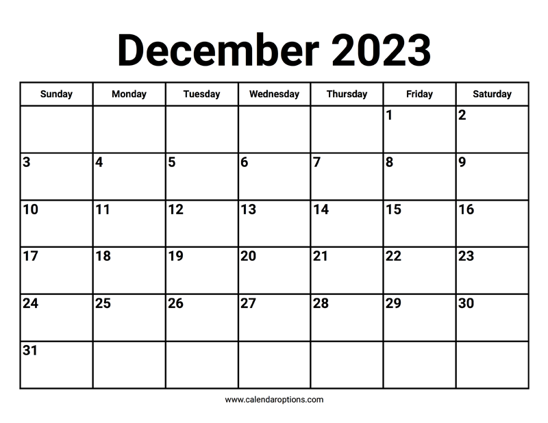 December calendar â calendar options