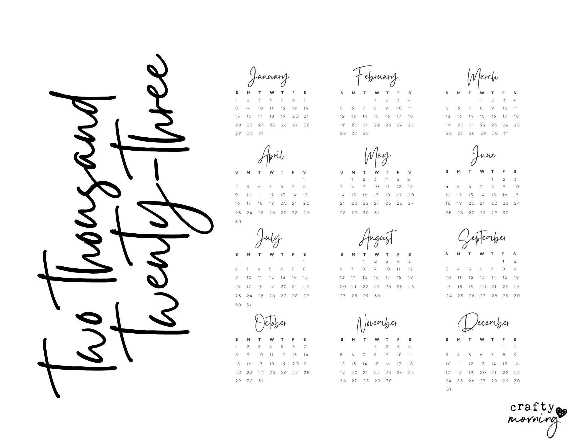 Yearly printable calendar