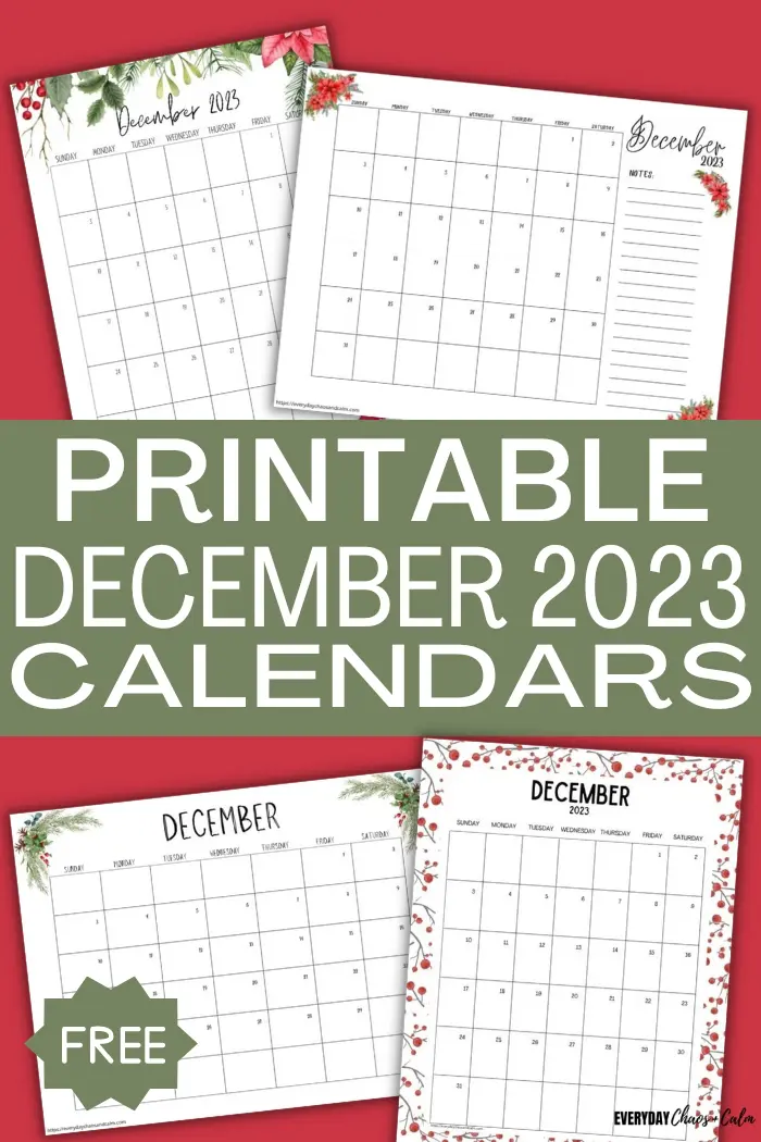 Free printable december calendars
